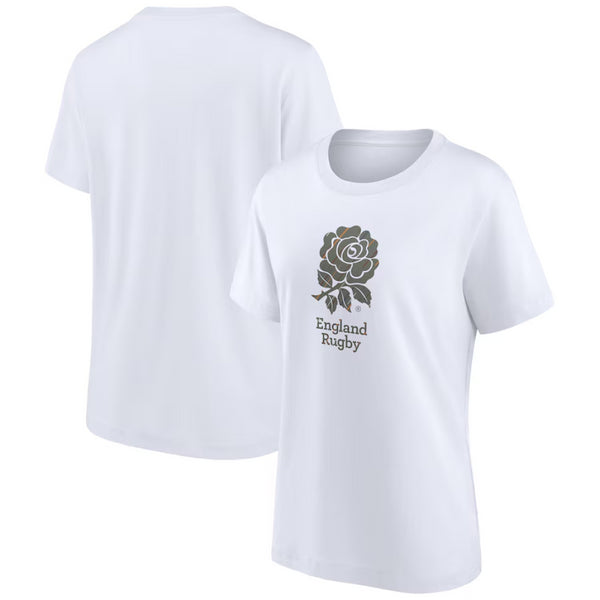 England Rugby Women's T-Shirt Etch Logo White Top