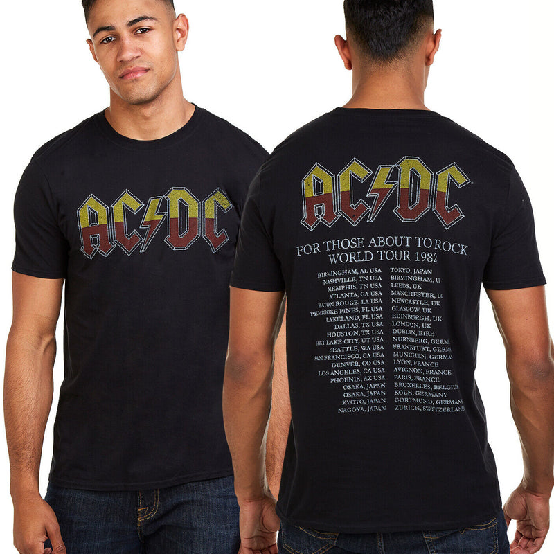 AC/DC Men's Black T-Shirt For Those About To Rock 1982 Tour Top
