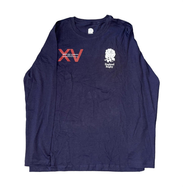 England Rugby Men's T-Shirt Navy Grass Dirt Heroes LS Top