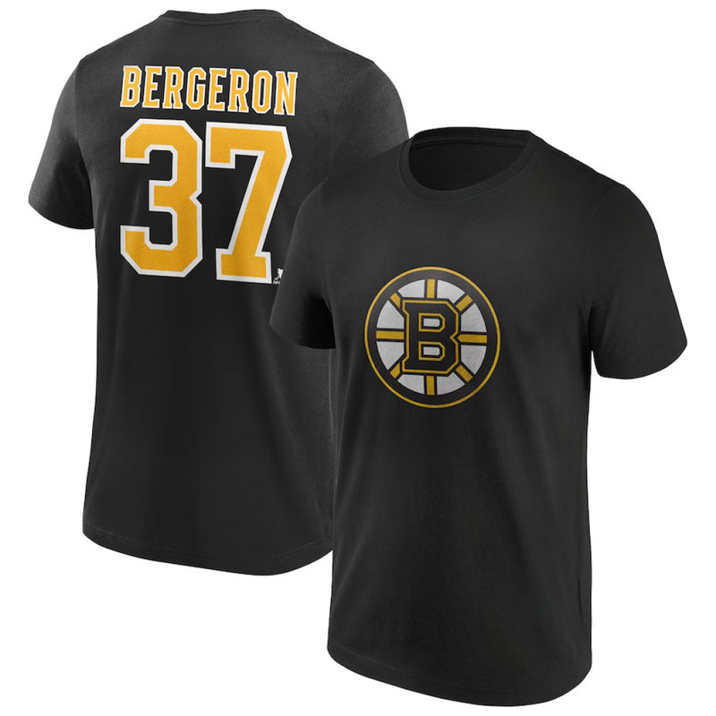 Boston Bruins Men's T-Shirt NHL N&N Bergeron 37 Black Top