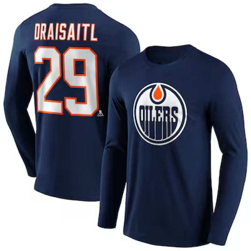 Edmonton Oilers Blue T-Shirt NHL Men's N&N Draisaitl 29 LS Top