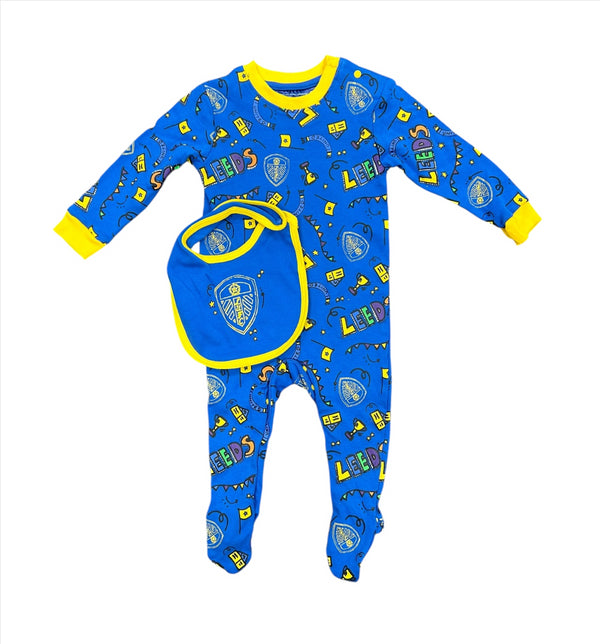 Leeds United Football Sleepsuit LUFC Babygrow Bib Set
