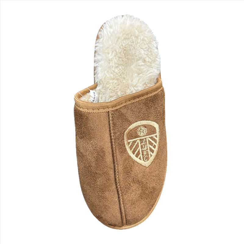 Leeds United Mule Slippers Men's Tan Fleece Shoes