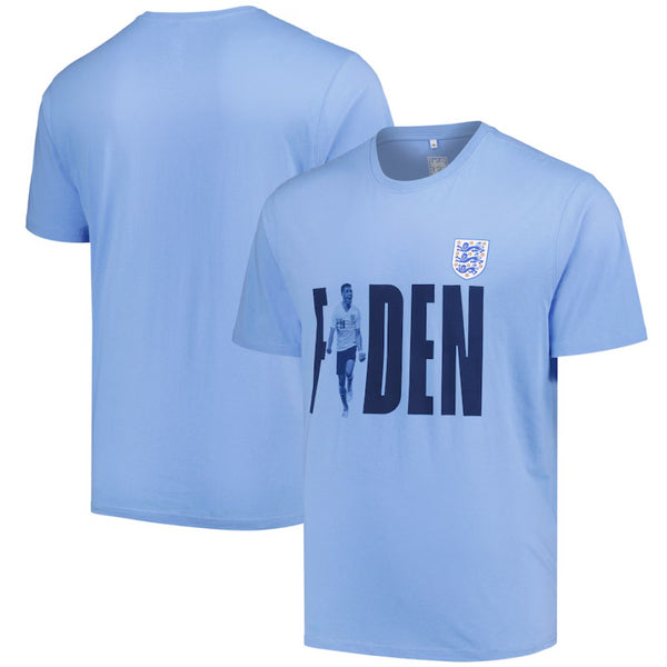 England Men's Blue T-Shirt Football Foden Graphic Top