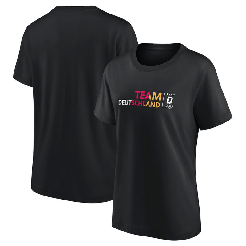 Team D Women's T-Shirt Olympics Black Wordmark Graphic Top