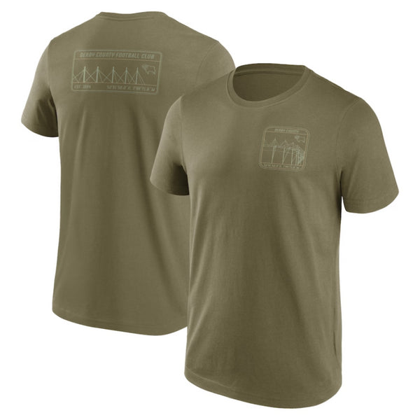 Derby County Football T-Shirt Men's Explore Graphic Khaki Top