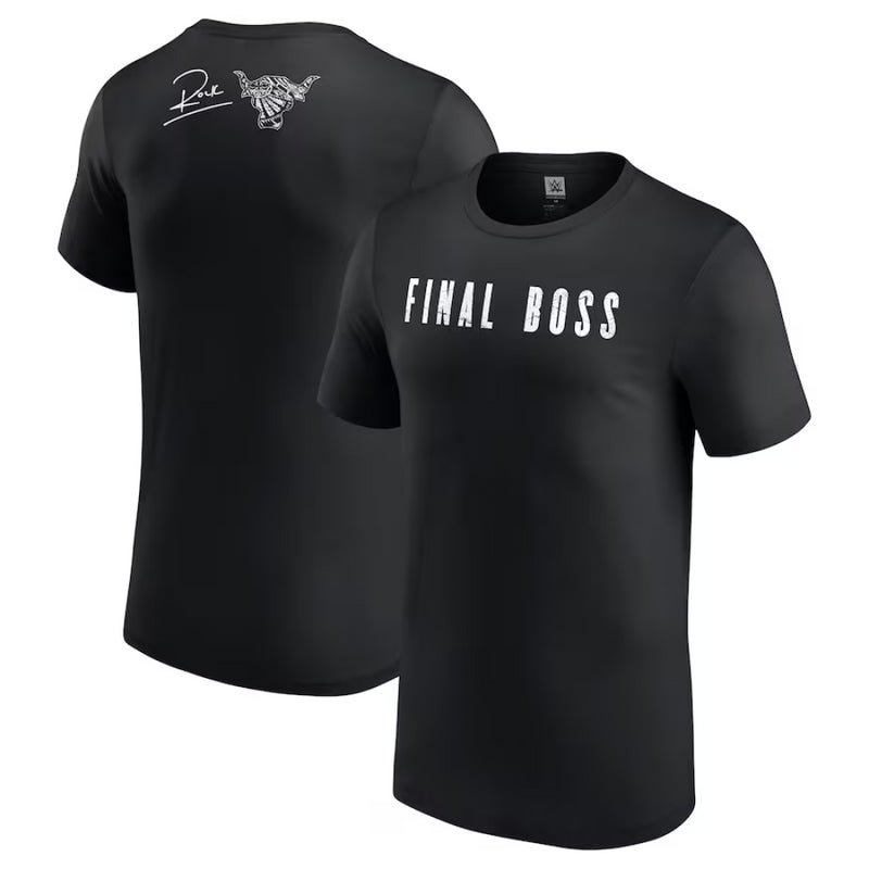 The Rock WWE T-Shirt Men's Black Final Boss Graphic Top