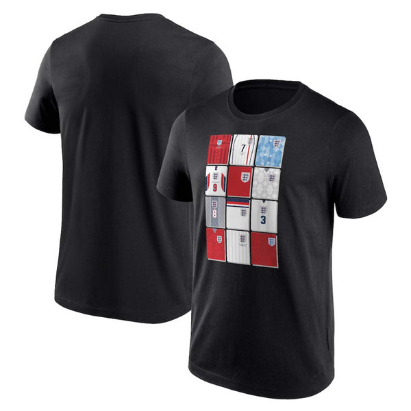 England Men's Black T-Shirt Football History Of Kits Top