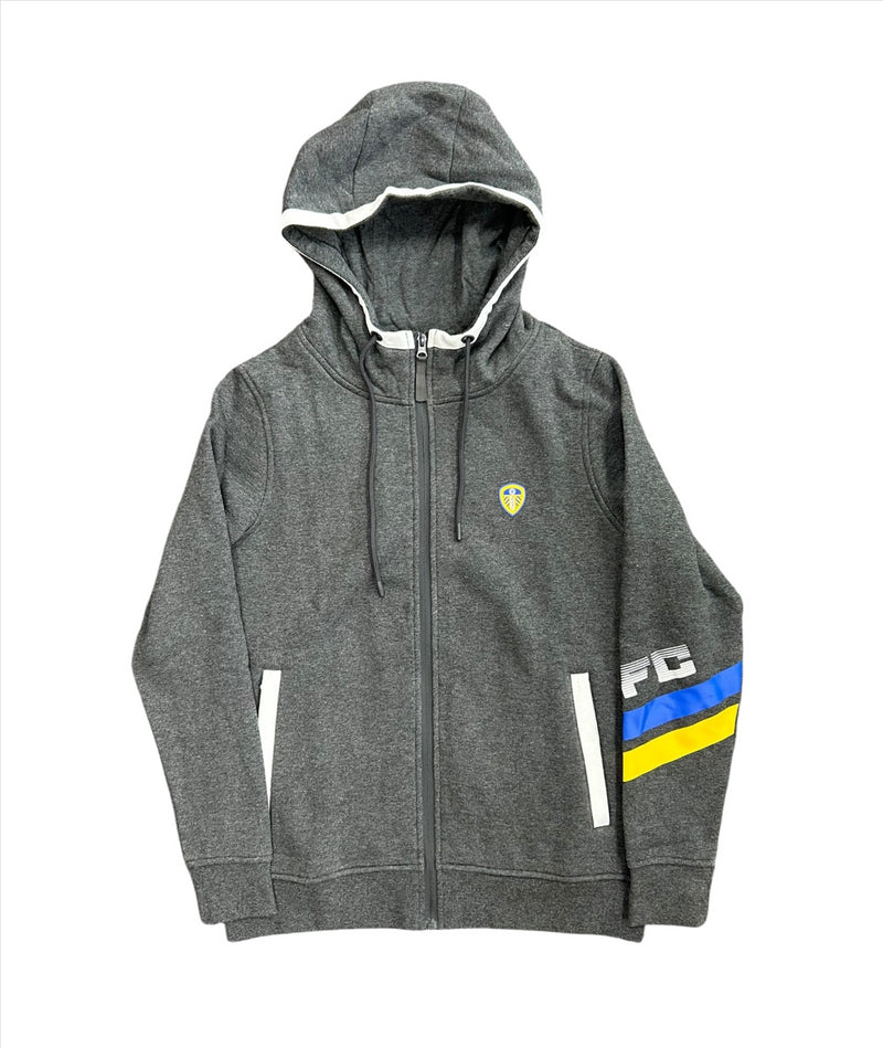 Leeds United Men's Hoodie Football LUFC Full Zip Grey Top