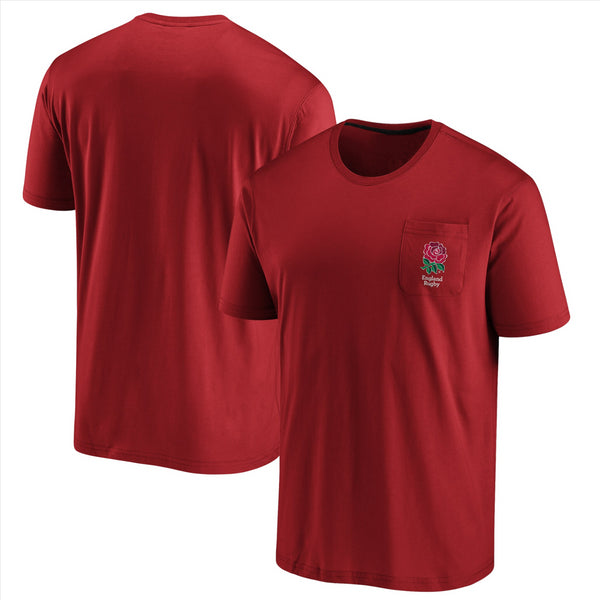 England Rugby Men's T-Shirt Red Small Logo Pocket Top