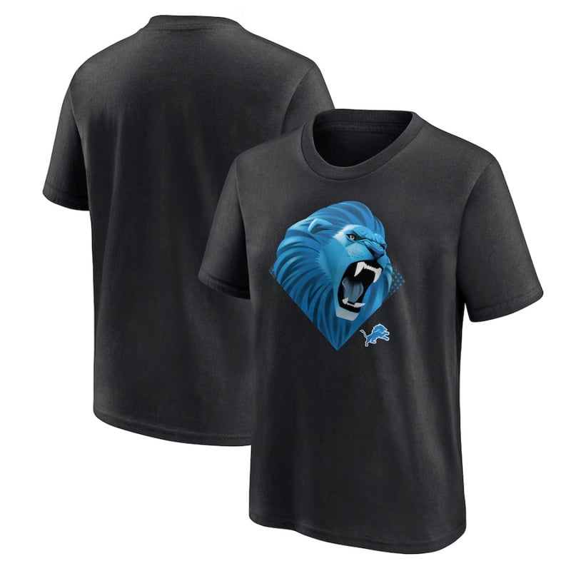 Detroit Lions NFL T-Shirt Kid's Black Illustration Graphic Top