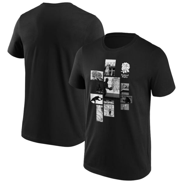 England Rugby Men's T-Shirt Black Collage Graphic Top
