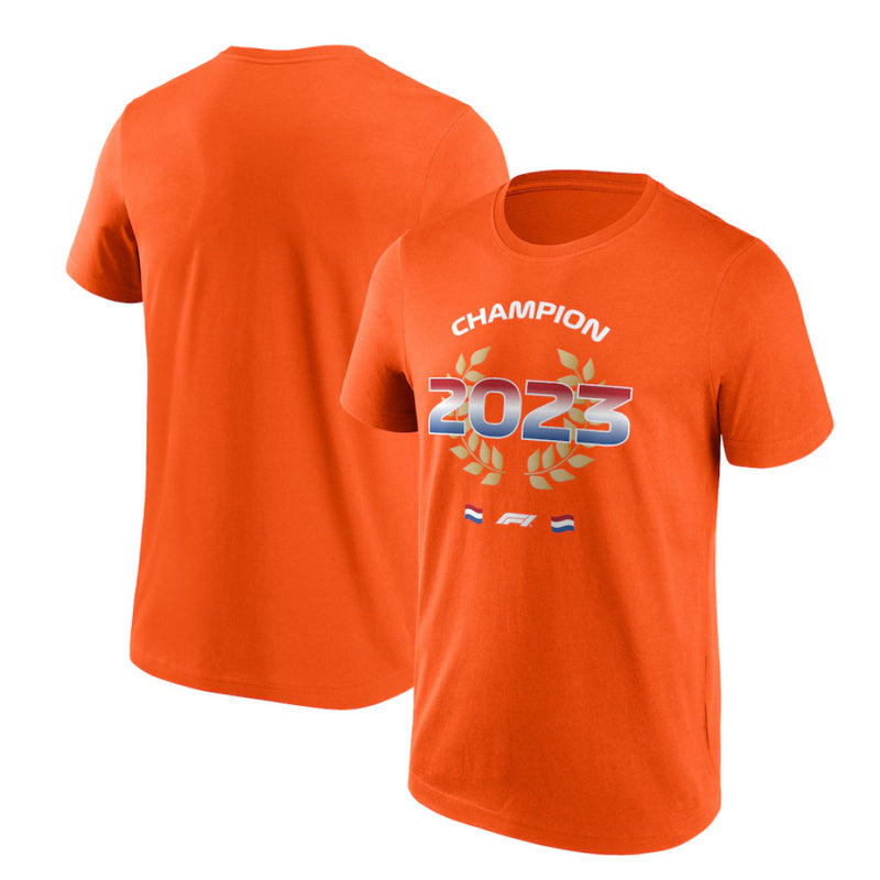 Formula 1 Men's T-Shirt F1 Champion Flag Graphic Orange Top