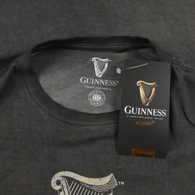 Guinness Men's Harp T-Shirt Vintage Wash Black Top