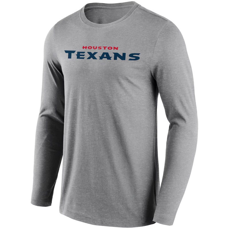 Houston Texans NFL T-Shirt Men's Wordmark LS Grey Top