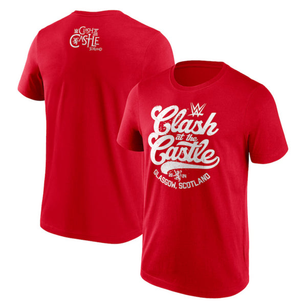 WWE Men's Red T-Shirt Clash At The Castle Script T-Shirt