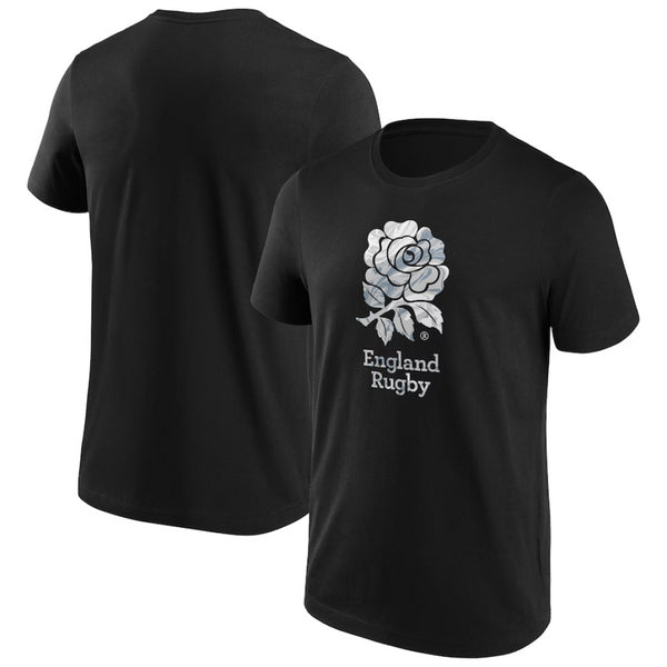 England Rugby Men's T-Shirt Marble Graphic Logo Black Top