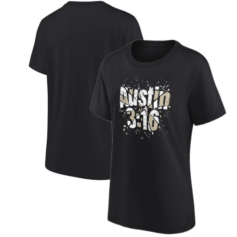 Steve Austin Women's T-Shirt WWE Black Shattered Logo T-Shirt