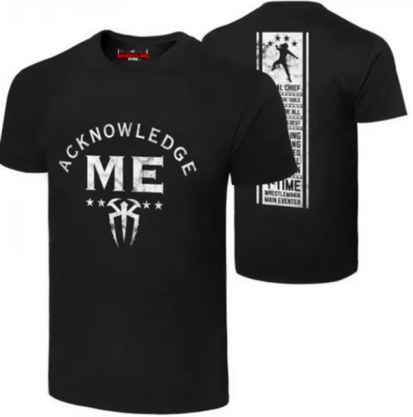 WWE Men's Black T-Shirt Reigns Acknowledge Graphic Top