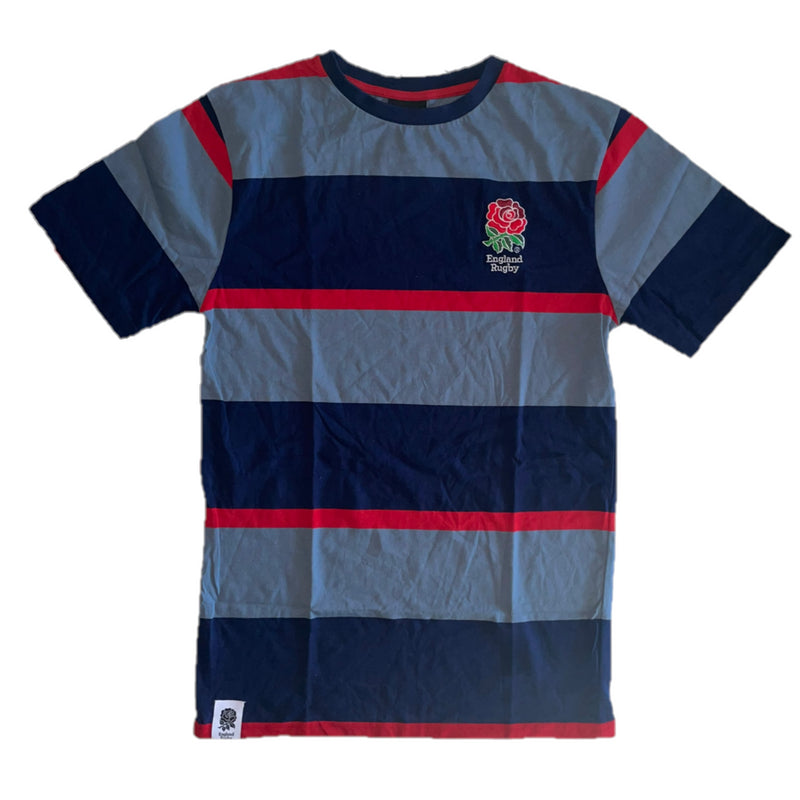 England Rugby Men's T-Shirt Navy Striped Small Crest Top