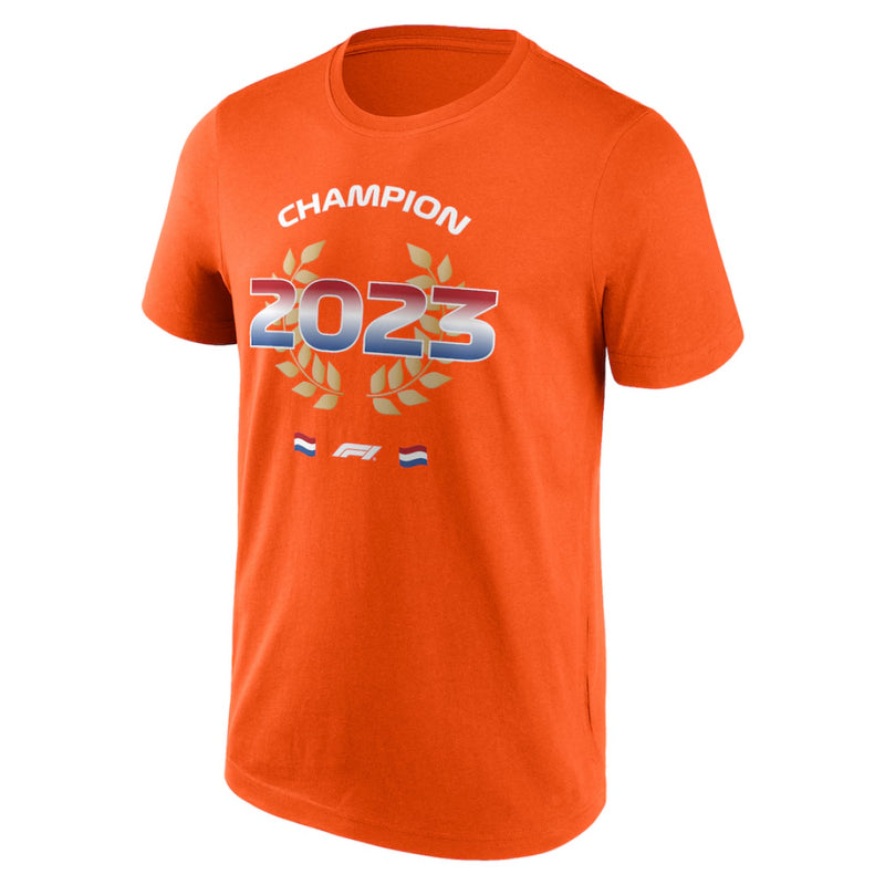 Formula 1 Men's T-Shirt F1 Champion Flag Graphic Orange Top