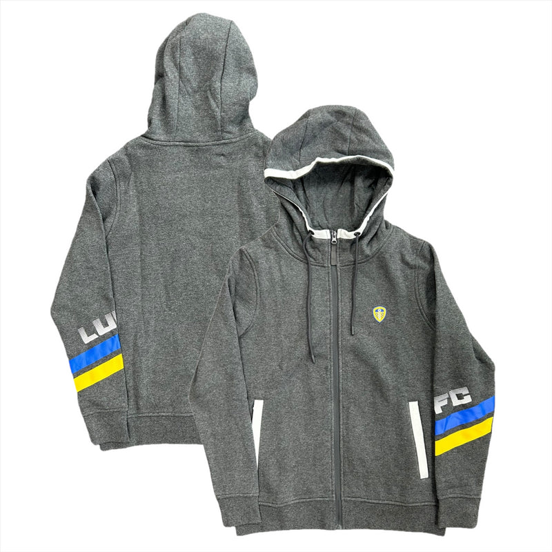 Leeds United Men's Hoodie Football LUFC Full Zip Grey Top