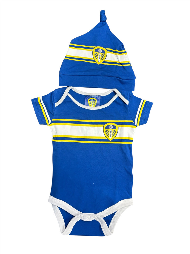 Leeds United Baby BodySuit Football Blue BodySuit And Hat