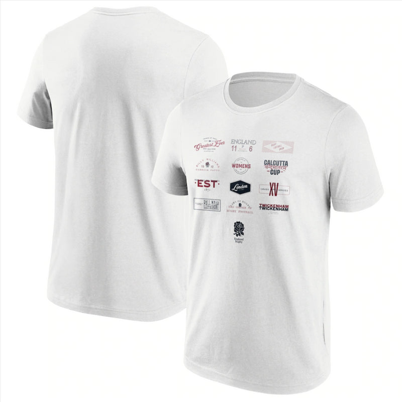 England Rugby Men's T-Shirt White Logo History Top