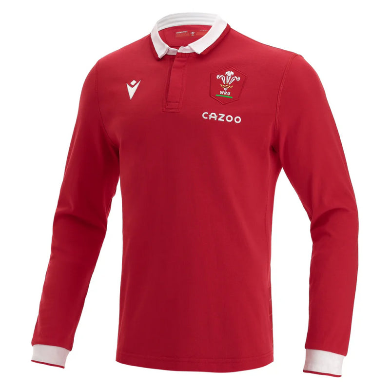 Wales Rugby Polo Shirt Men's LS Macron 2021 Classic Top