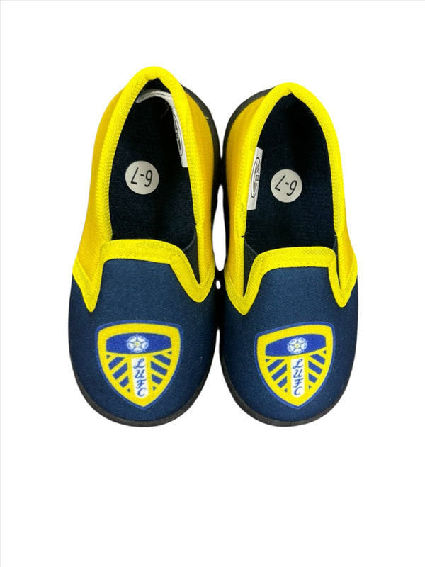 Leeds United Kid's Slippers Football Blue/Yellow Crest Slipper