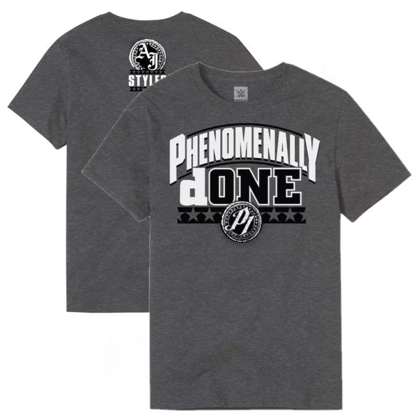 AJ Styles Men's T-Shirt WWE Grey "Phenomenally Done" Top