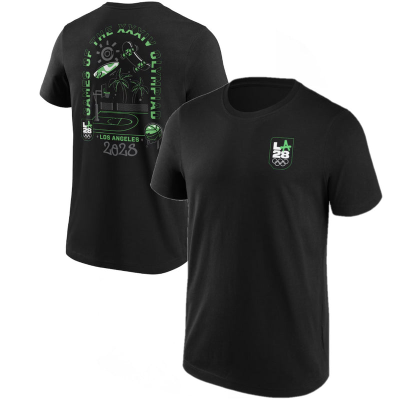 LA 28 Men's T-Shirt Olympics Black Court Front & Back Graphic Top