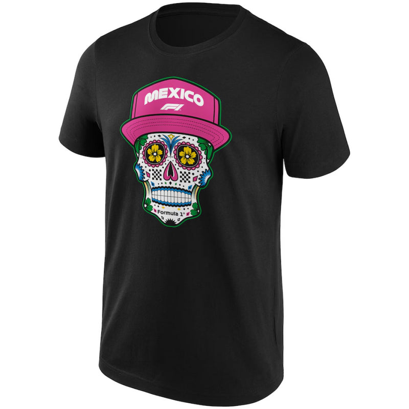 Formula 1 Men's T-Shirt F1 Mexico Skull Graphic Black Top