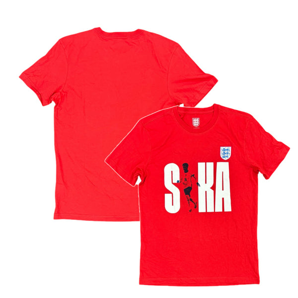 England Men's Red T-Shirt Football Saka Graphic Top