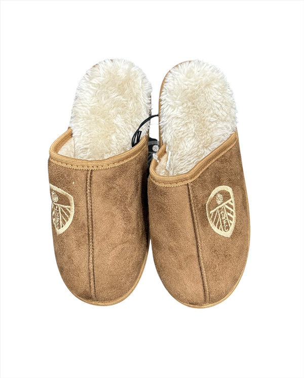 Leeds United Mule Slippers Men's Tan Fleece Shoes