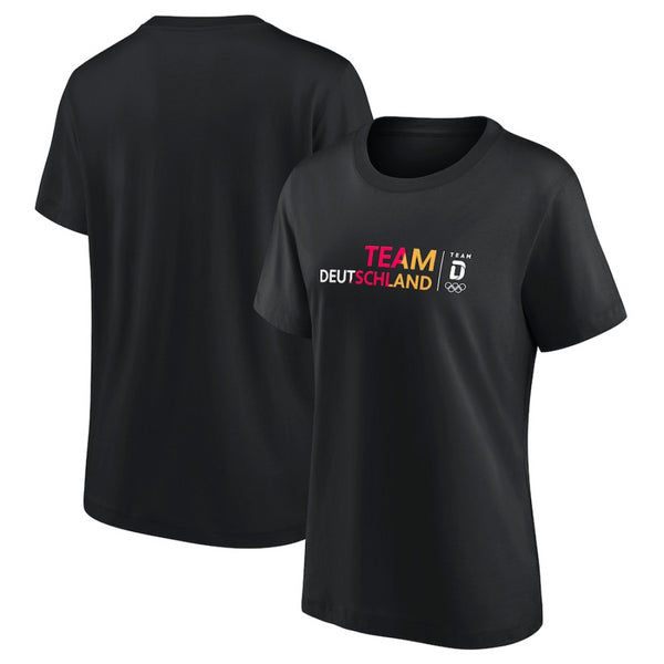 Team D Women's T-Shirt Olympics Black Wordmark Graphic Top