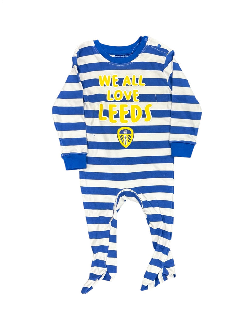 Leeds United Baby Sleepsuit Football Blue/White Sleepsuit