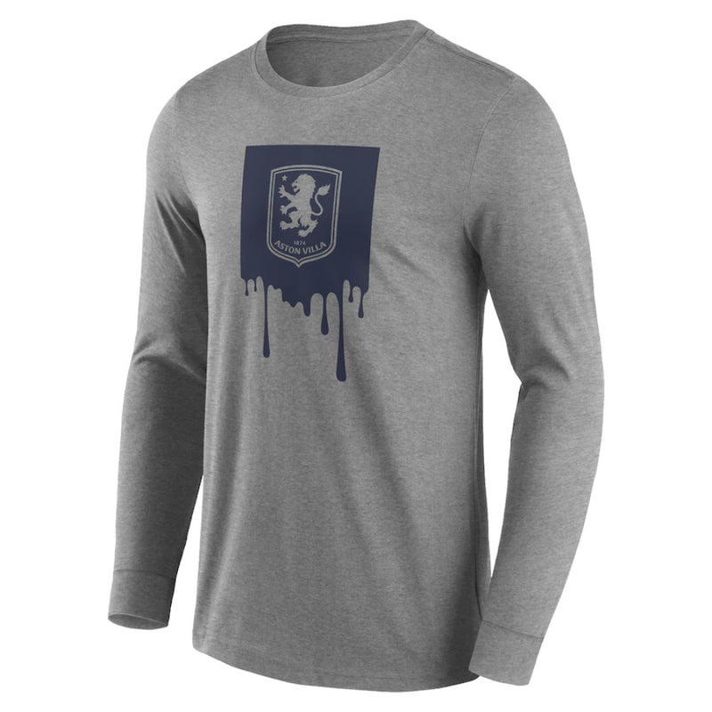 Aston Villa Men's T-Shirt Football Grey Liquify Graphic LS Top