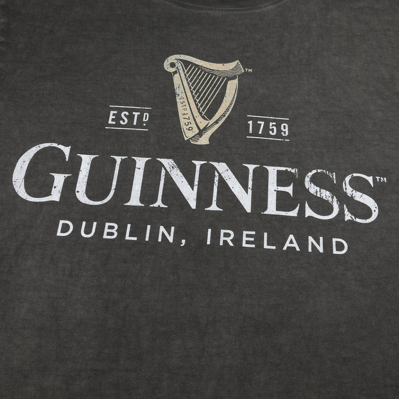 Guinness Men's Harp T-Shirt Vintage Wash Black Top