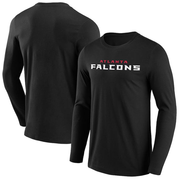 Atlanta Falcons Men's T-Shirt NFL Black Wordmark Logo LS Top