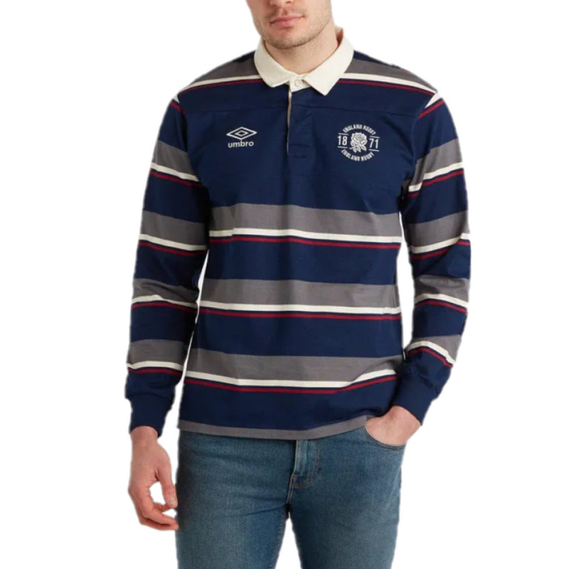 England Rugby Men's Polo Umbro Colour Block LS Polo Shirt