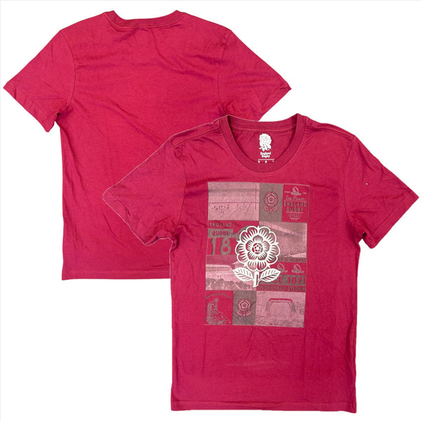 England Rugby Men's T-Shirt Red Collage Graphic Top