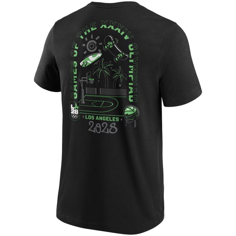 LA 28 Men's T-Shirt Olympics Black Court Front & Back Graphic Top