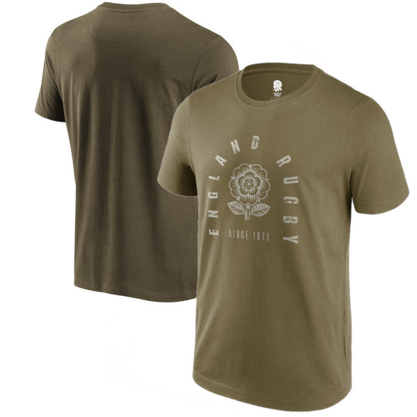 England Rugby Men's T-Shirt Heritage Graphic Khaki Top