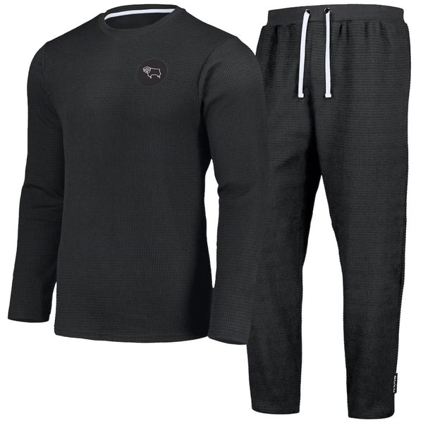 Derby County Football Pyjamas Men's Black Waffle Long Pyjamas