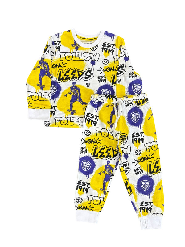 Leeds United Kid's Pyjamas Player Print Yellow Pjs