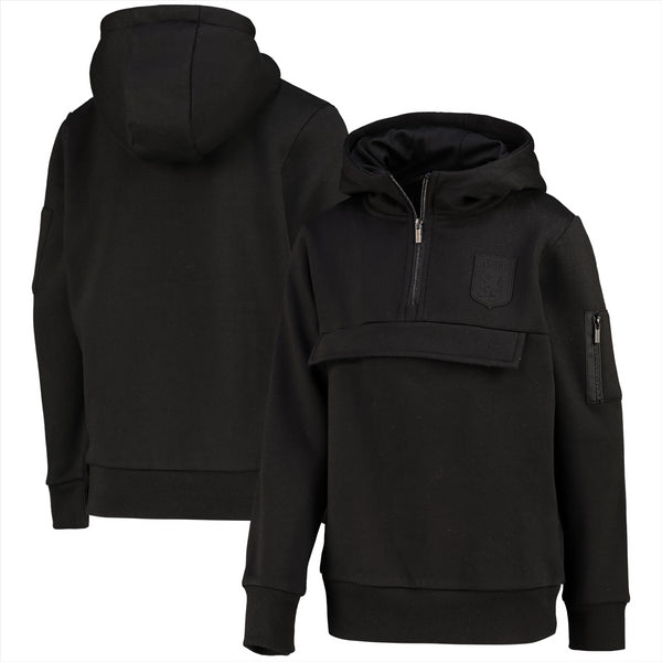 Aston Villa Kid's Hoodie Football Black 1/4 Zip Tonal Hoodie