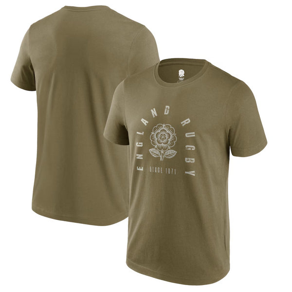 England Rugby Graphic T-Shirt Men's Khaki Heritage Logo Top
