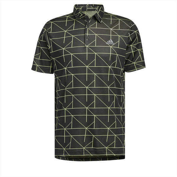 adidas Men's Polo Shirt Golf Lines Jacquard Black/Green Top