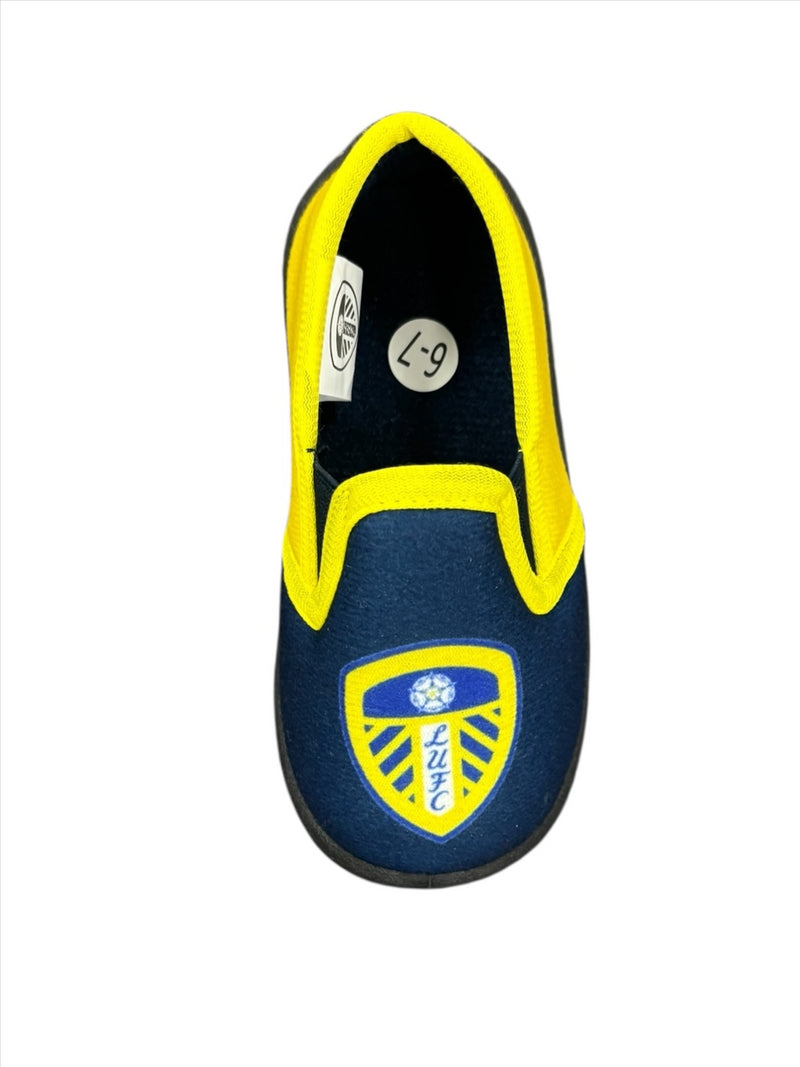 Leeds United Kid's Slippers Football Blue/Yellow Crest Slipper